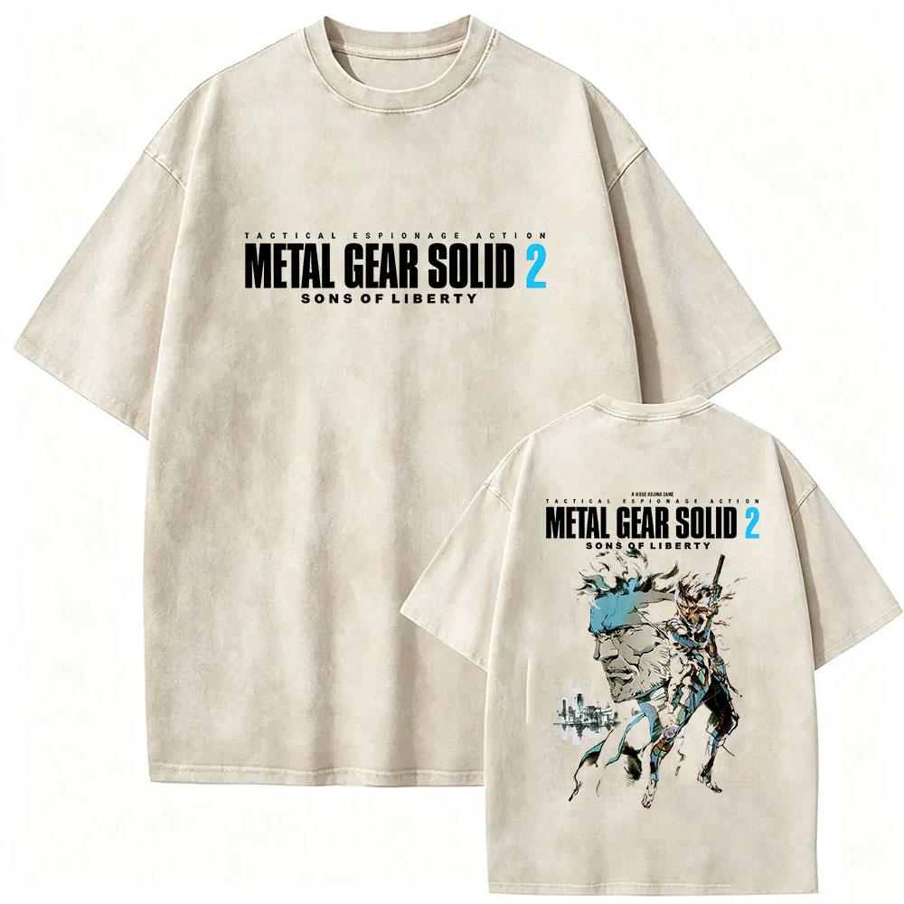 Hot Game Metal Gear Solid 3 Snake Eater Vintage Washed T Shirt Unisexs Loose Player Fans Fashion Short Sleeve Tshirts Streetwear