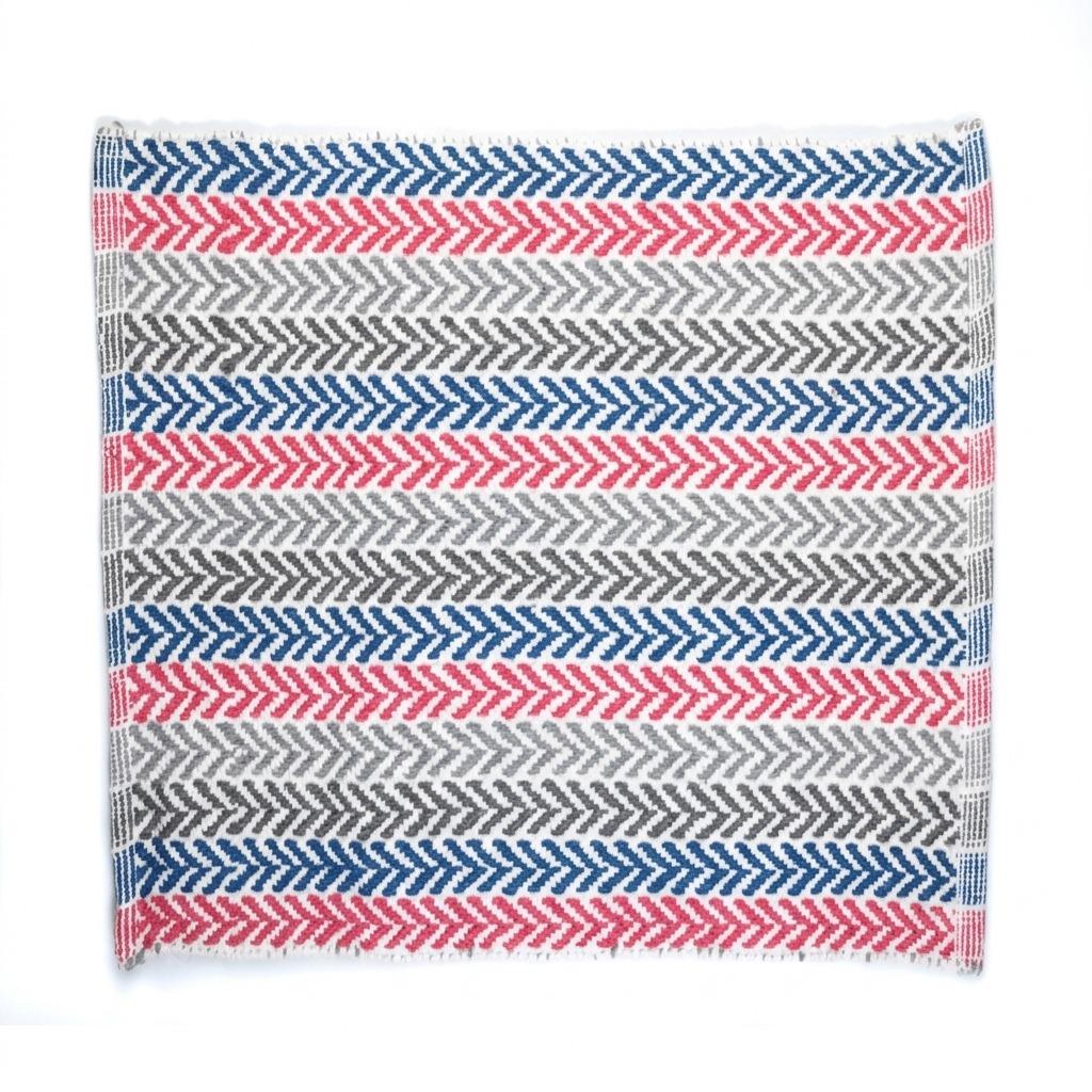 50x70cm Handwoven Cotton Chevron Rug, Blue Pink Striped Doormat, Non-Slip Machine Washable Absorbent Floor Mat for Kitchen Bathroom Balcony Hallway