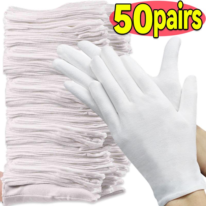 White Soft Cotton Work Gloves for Dry Hands Handling Film SPA Gloves Ceremonial High Stretch Gloves Household Cleaning Tools