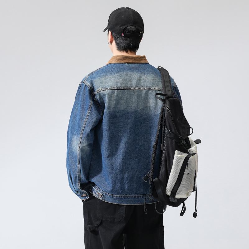 Men's Retro Washed Denim Jacket - Loose Fit American Style, Spring/Autumn 2024 Trend