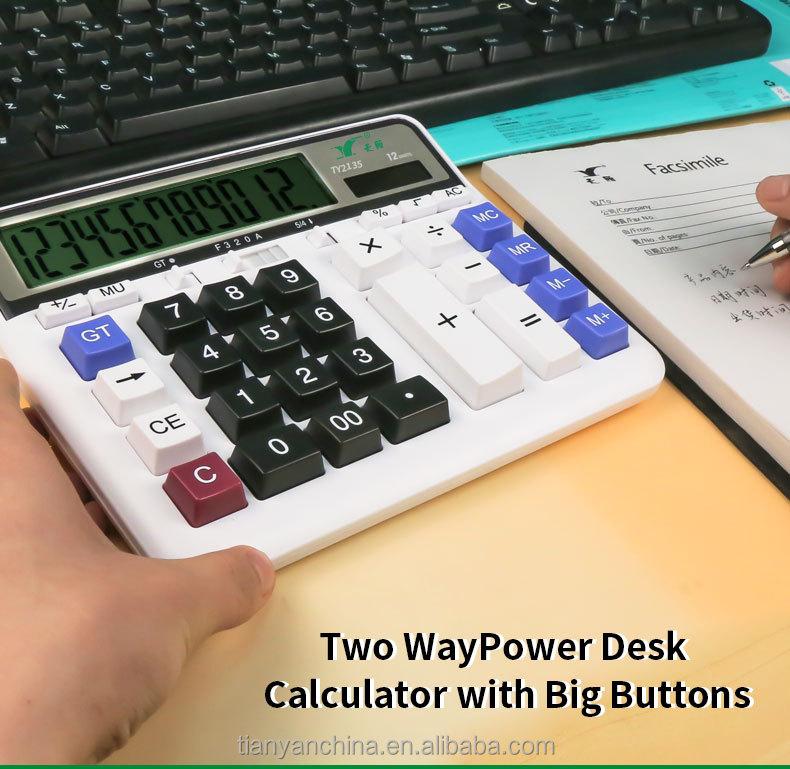 Dual Power Supply Calculator 12 Digits Desktop Calculator 2135 Computer Key Large Desk Calculator