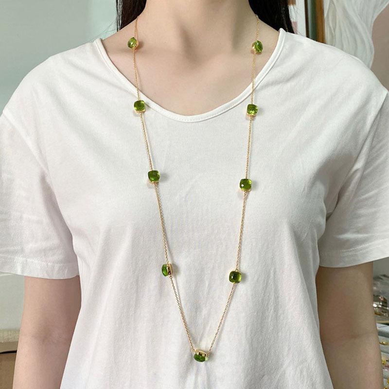 Fashion Beaded Necklaces Long Sweater Chain Necklace Faceted Colorful Candy Fruit Sugar Pendant Crystal Necklace Stainless Steel