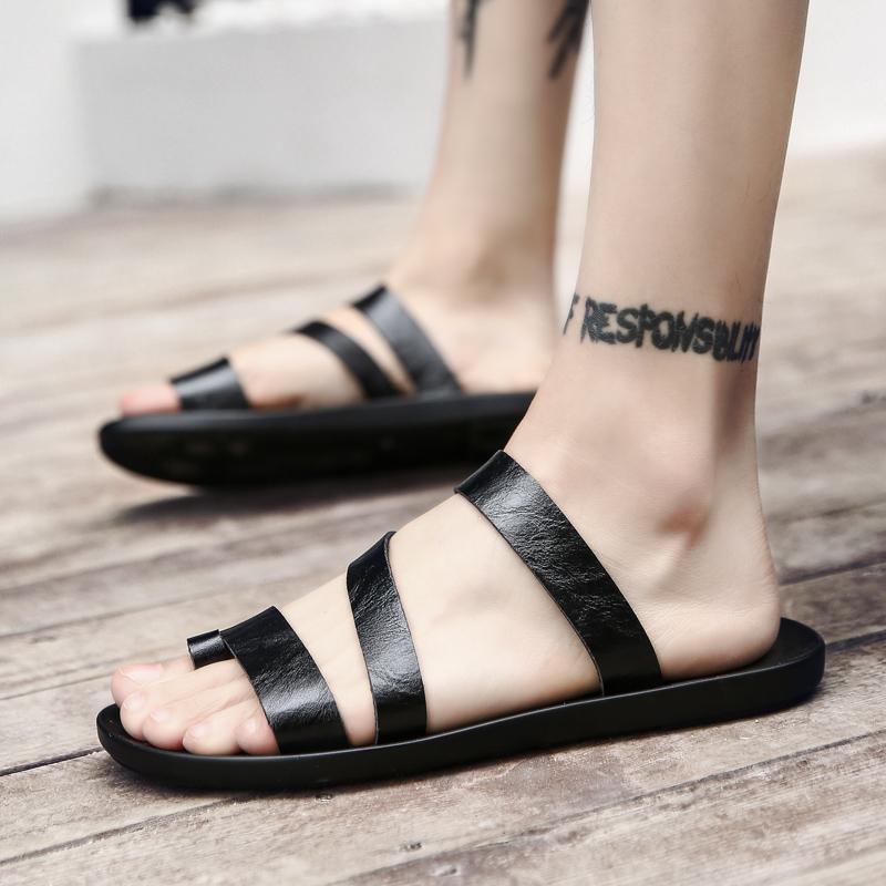 Casual Flat Bottom Men's Slippers Summer Outdoor Beach Sandals Simple Design Plastic up Rubber Sole Comfortable Adult Footwear