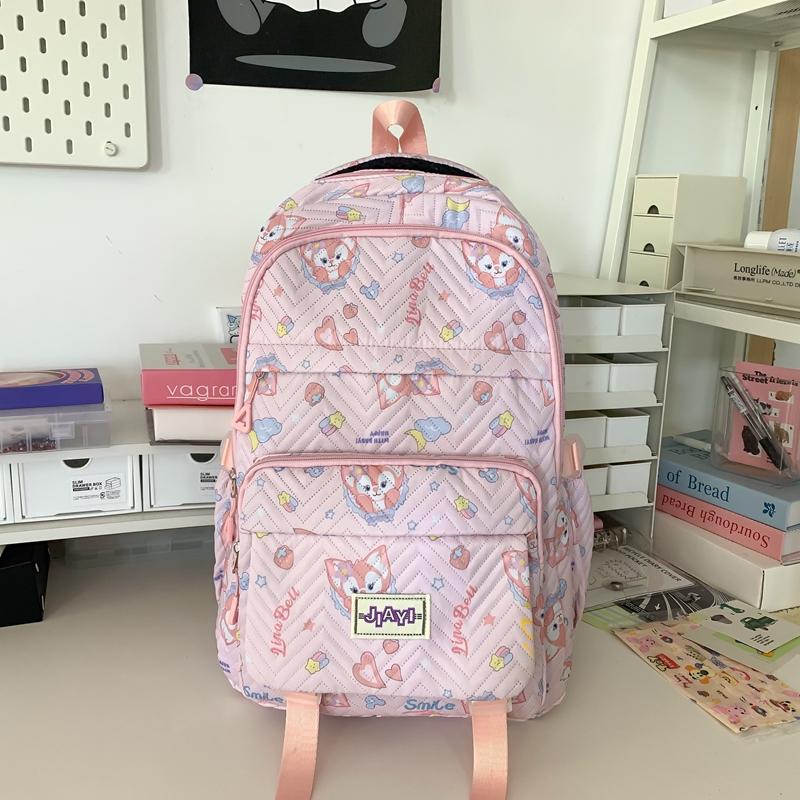 Grade 3-6 Schoolbag for Girls Fox Print Backpack Children Lightweight Backpack