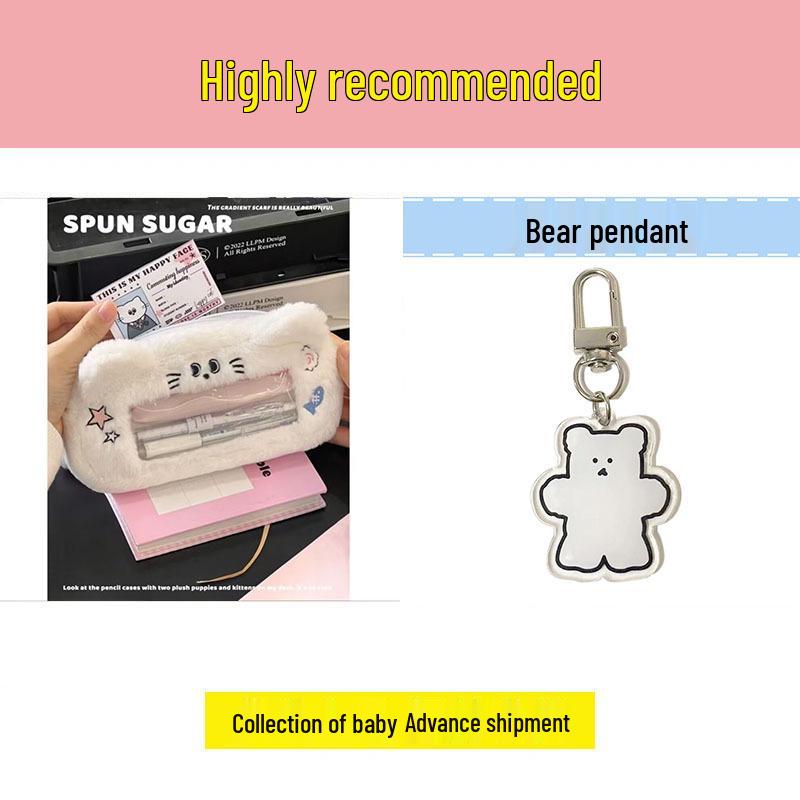 Plush Blue Puppy Pencil Case - Large Capacity Student Stationery Bag with Window