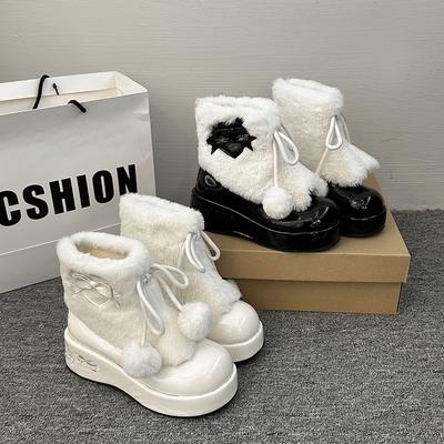 Women's Large Size Soft Sole Winter Warm Fur One Snow Boots Padded Lined Ankle Boots Anti-slip Hiking Casual Sports Cotton Boots