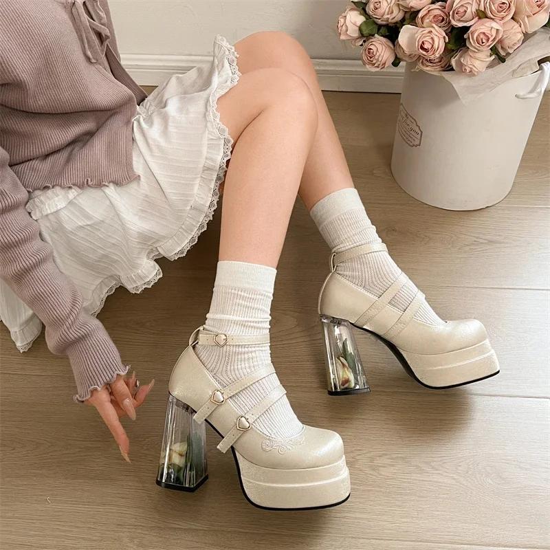Fashion Women's High Heels Buckle Strap Party Pumps Shoes for Women 2025 Summer Fashion Light Platform Shoes for Women Chunky Heel