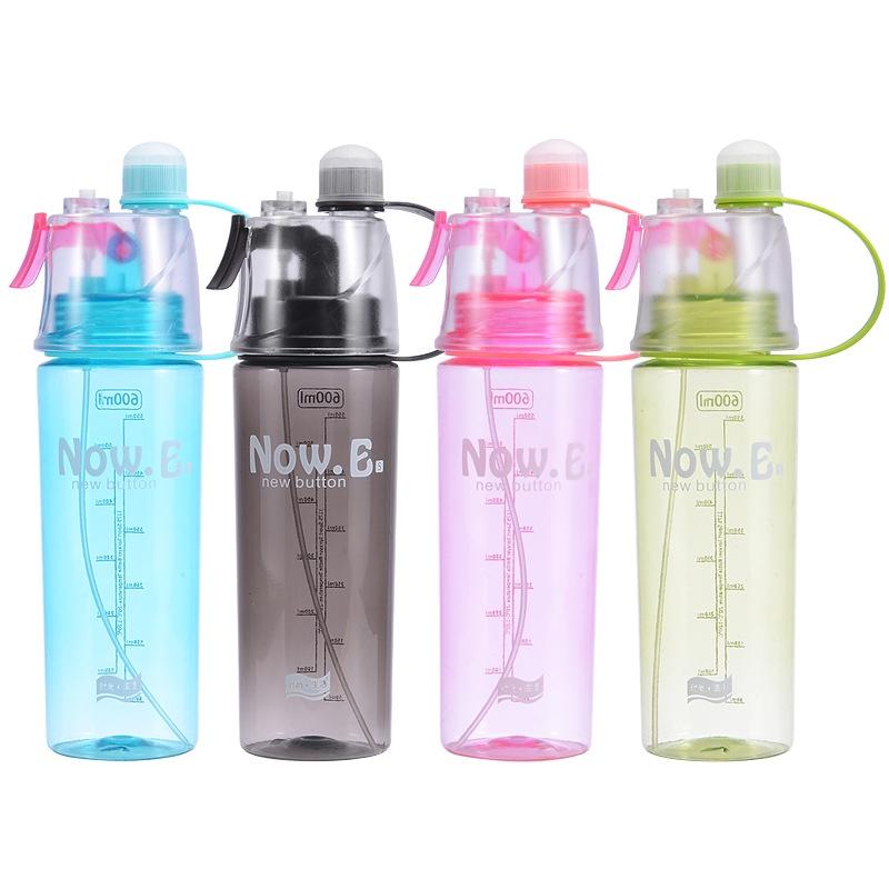 Creative Cartoon Spray Water Bottle For Outdoor Sports, Portable With Lid, Plastic Cup For Summer Hydration And Cooling, 600ml Capacity
