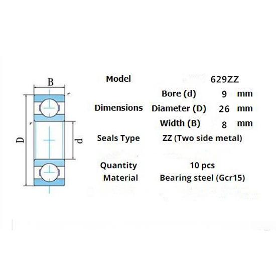 Bearing 10 Pieces 629ZZ 9*26*8(mm)