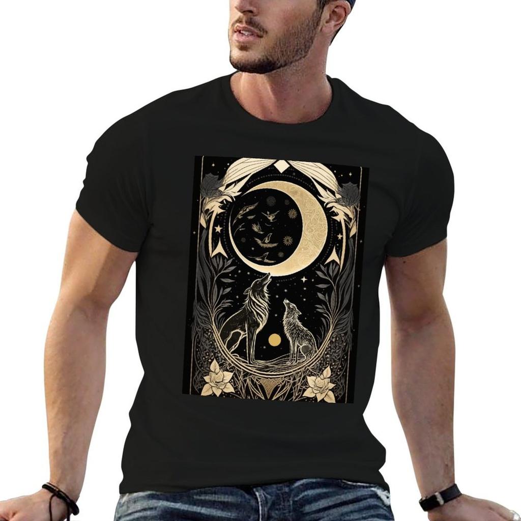 Wolf Moon And Trees Tarot Tshirt Stretch Fabric Comfort Tshirt