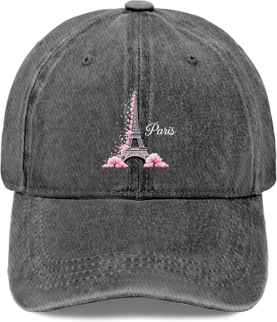 Eiffel Tower Sakura Baseball Denim Cap Adult Casual Polyester Printed Baseball Hat for Men Women