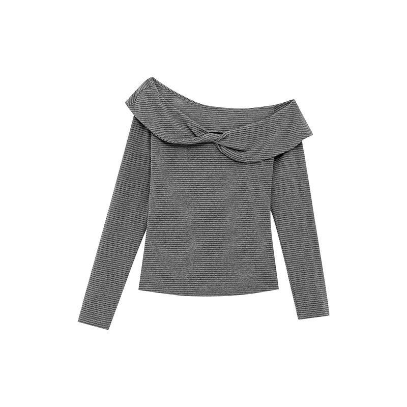 Asymmetrical Lapel One-Shoulder Long-Sleeve Slim-Fit Women s Autumn T-shirt (2025) X-Large