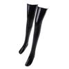 Shining PU Leather Thigh High Stockings Zippered Silicone Top Black Over Knee Long Socks with Glossy Finish for Women