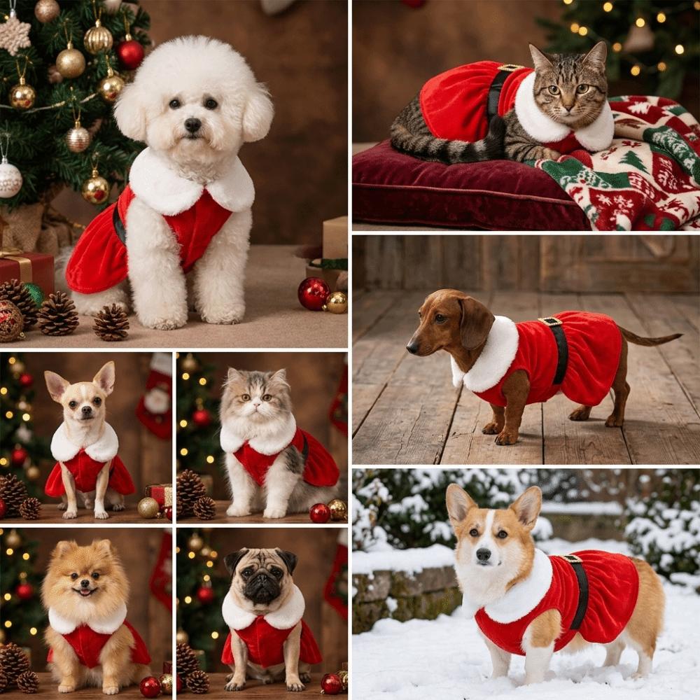 

Adjustable Fit Santa Dog Costume Warm Thick Lining Winter Pet Apparel Christmas Party Gathering M