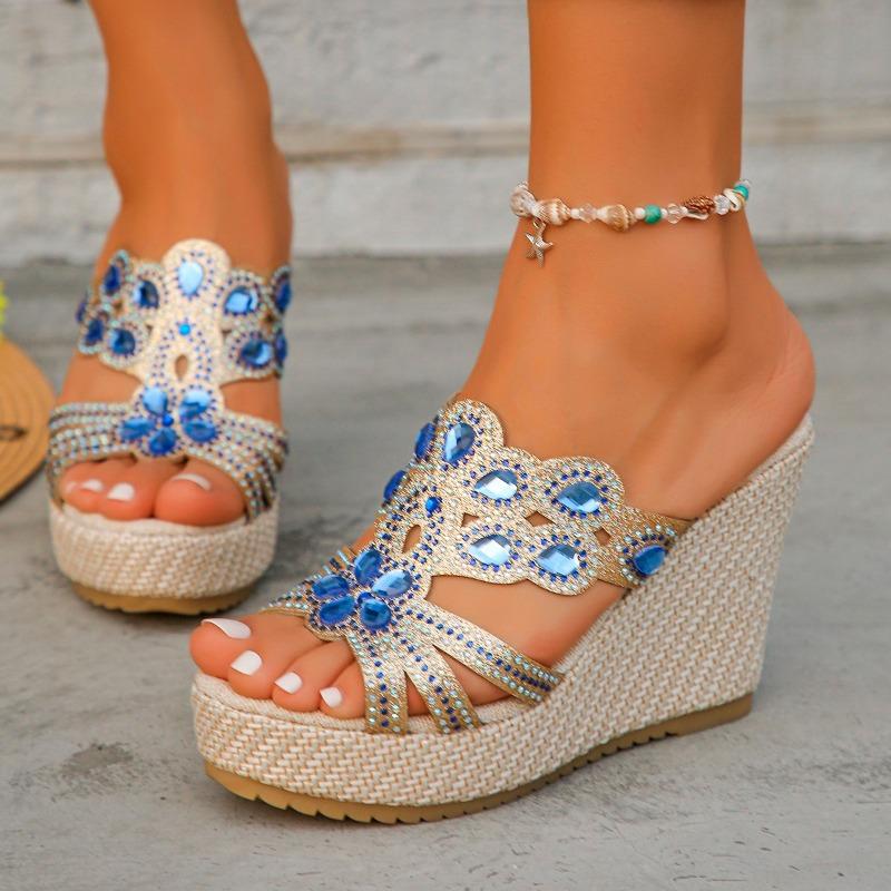 Fashion Women Summer Shoes 2025 Mesh Fish Platform Sandals Ladies Summer Rhinestone Bright Leather Casual and Comfortable Thick Sandals