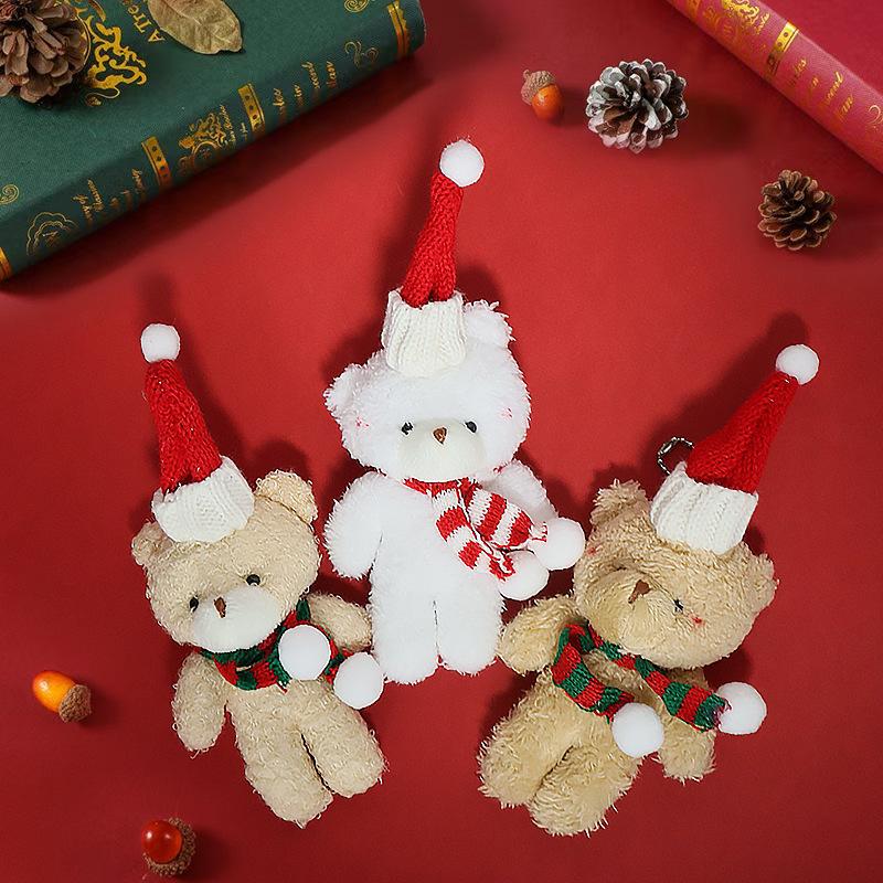 1Pcs Xmas Home Decoration Kawaii Plush Bear Doll Christmas Tree Pendant Soft Mini Bear Cute Doll Keychain Kids Christmas Gift