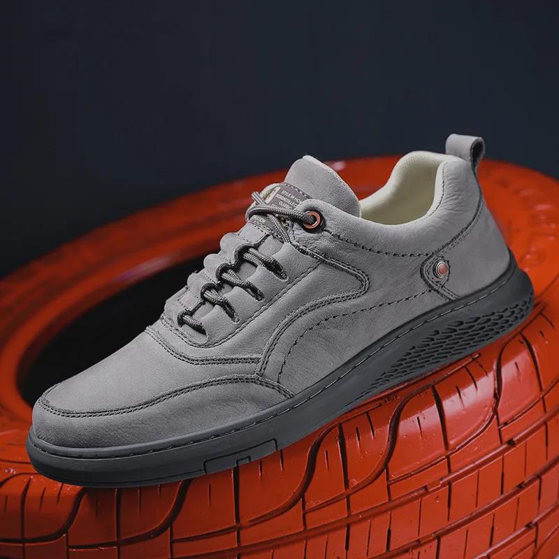 Fashion Men's Genuine Leather Shoess Lace Up Trend Comfortable Men Shoes Outdoor British Fashion Men High Top Sneakers Moccasins Men