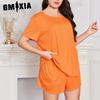 GMXIA Large Size Pajamas Women Summer Solid Colour Loose Casual Short Sleeves and Shorts Two-piece Homewear