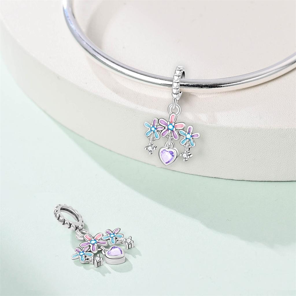 Original Copper Charms Luxury Garden Pendant Colorful Flowers Beads Fit Bracelet Diy Women Making Gift