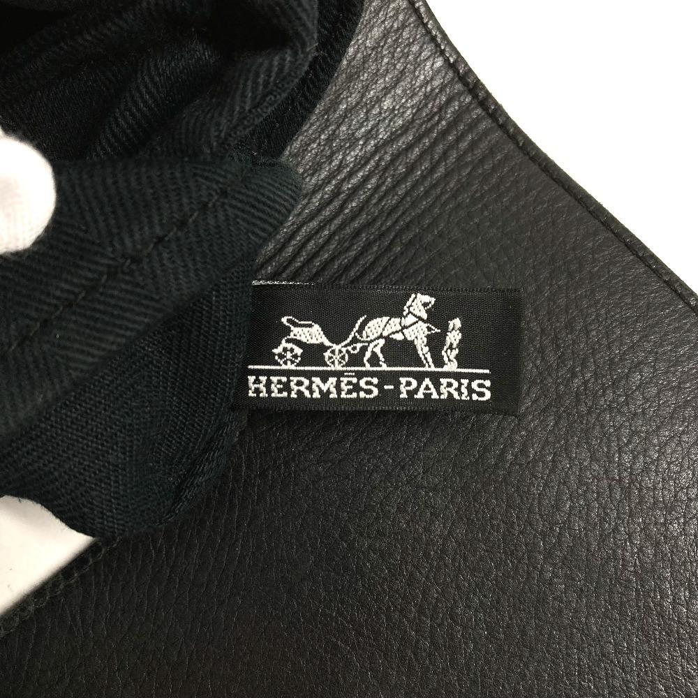 HERMES Valparaiso PM Tote Bag Flap Bag Hand Bag cotton / Leather Black