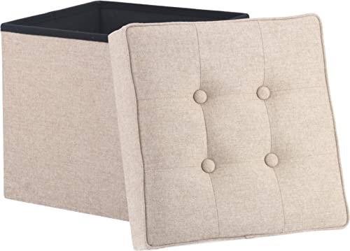 Fuji Boeki Dino Storage Stool, Folding, 38cm Wide x 38cm Deep x 40cm High, Beige, 80kg Weight Capacity, Fabric, 85846