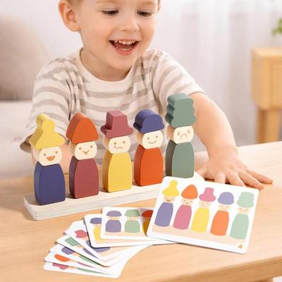 Farbsortierspielzeug Montessoris Holzspielzeug für frühes Lernen Feinmotorik Puppenhut Gesicht zuordnen Kreatives Stapelspielzeug für Kinder