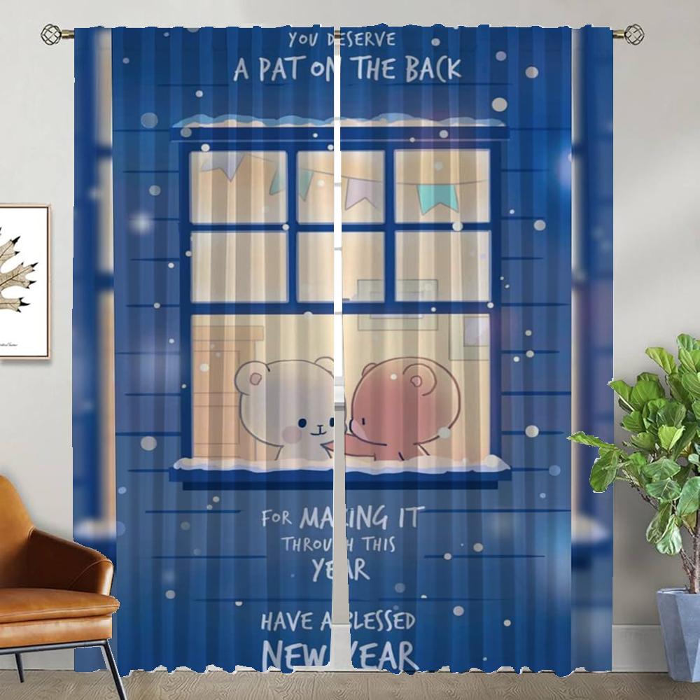 Kawaii Björn Eleganta Rumsgardiner för Vardagsrum Halloween Dekoration Mörkläggningsgardin Heminredningsgardiner 2 Delar Skärmar