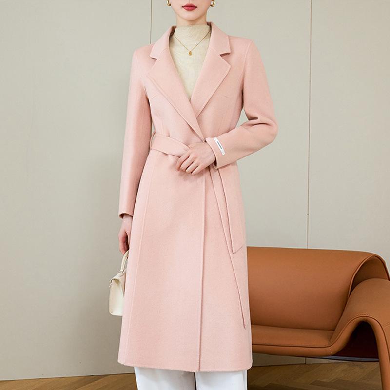 

2025 Spring Hepburn Style Double-Faced Wool Coat for Women - High-End Solid Color XS