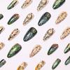 Retro Moon Leaves Nail Art Tips - Medium Almond Shape, 24-Piece Set