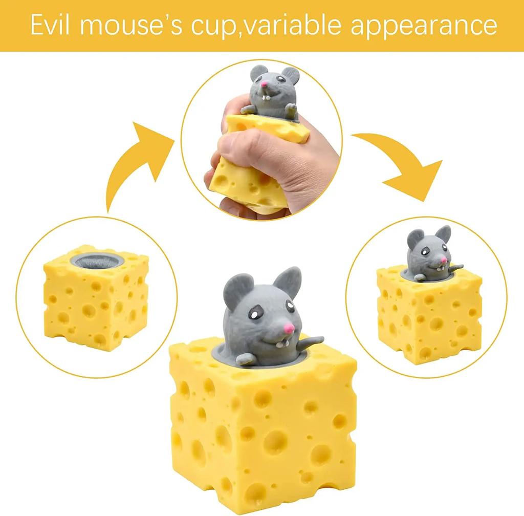 Cheese Mouse Cup Decompression Squeeze Cheese Toys Stress Relief Mice Toy Rat Stress Ball Sensory Fidget Toy Gift For Adults Kid
