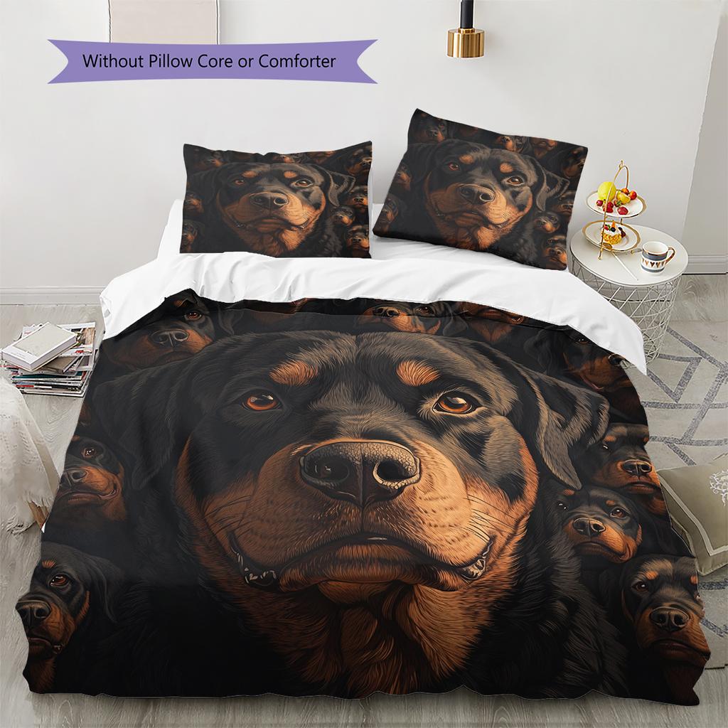 Black Rottweiler Pattern Bedding Home Decoration Birthday Gift (1 * duvet cover + 2 * pillowcase, without core)