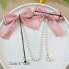 Children Sweet Princess Style Pink Pearls Chain Bow Hair Clip Women Children's Cute Back Head Hairpins Hair Clips Girls Hair Accessories