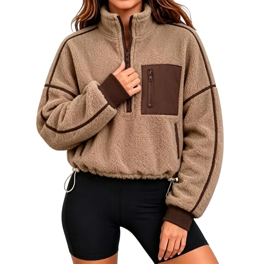Women's Mock Neck Sweatshirt, Casual Cropped Loose Fit Pullover Top for Fall and Winter