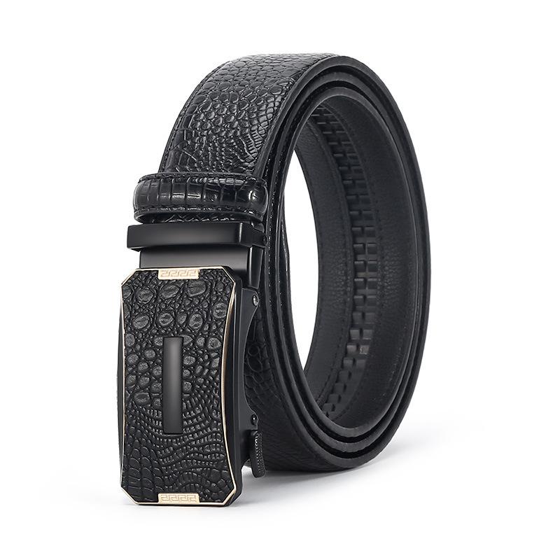 New Popular Leather Belt Men's Casual Business All-Match Comfort Click Belt Crocodile Pattern Pant Belt with Goods