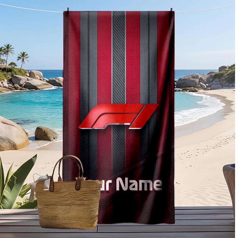 Asciugamano da Spiaggia Personalizzato F1, Stampa il Tuo Nome Testo Asciugamano Leggero Assorbente per Nuoto Viaggio