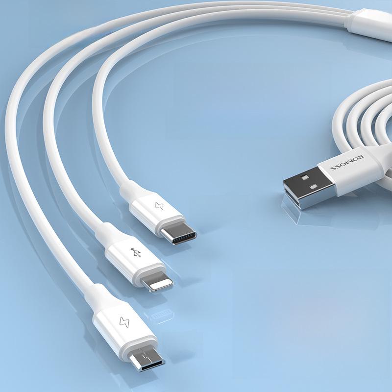 

ROMOSS Genuine 3-in-1 Charging Cable for Apple & Android Devices 0.6m