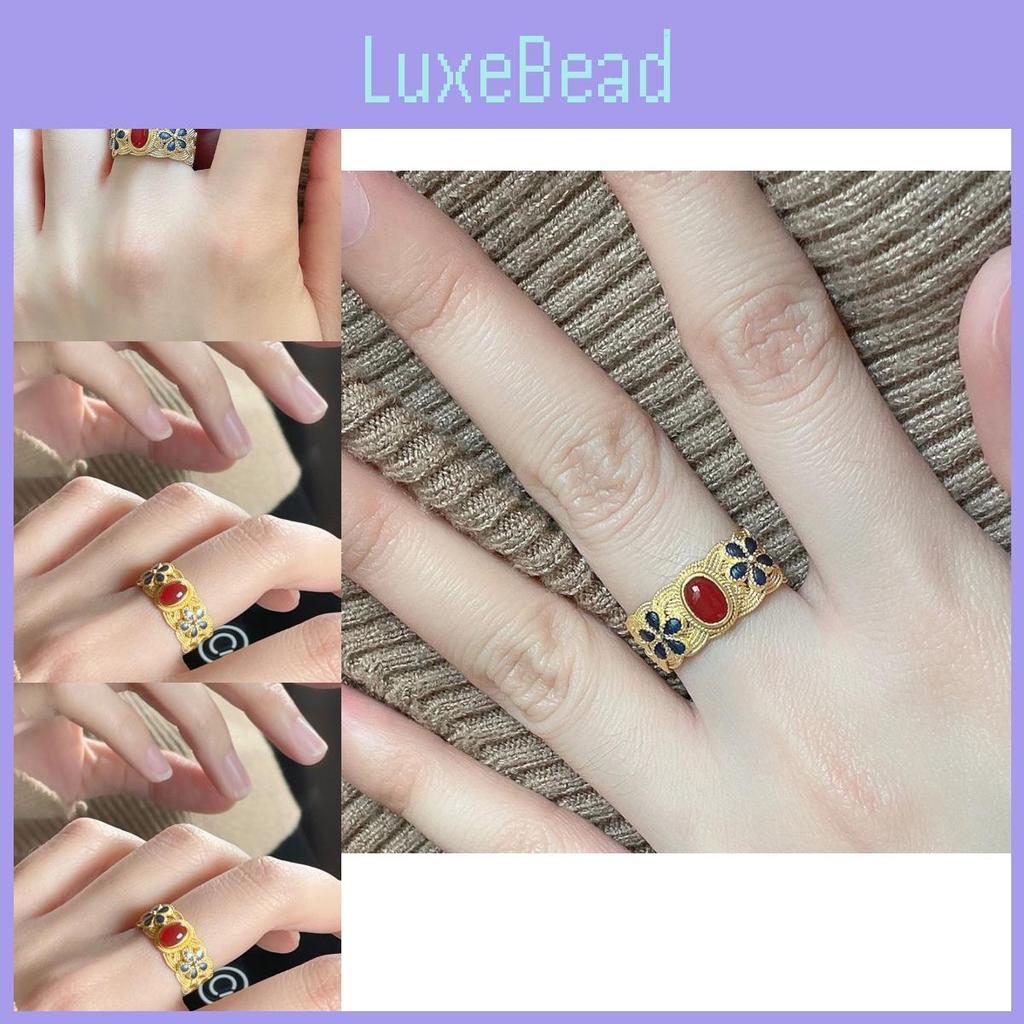 Exquisite New Chinese Style Geometric Enamel Ring For Women With Adjustable Size