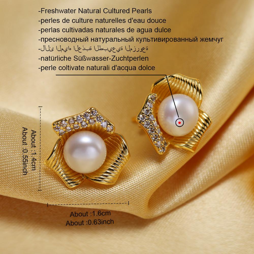 seniko Boucles d'oreilles en perles d'eau douce naturelles pour femmes et filles, à la mode, couleur or, fleur, cadeau d'anniversaire
