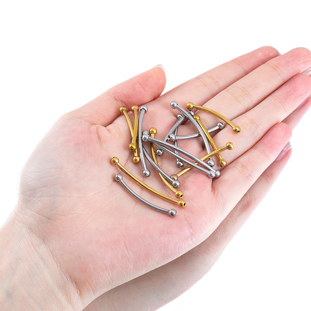 5pcs Stainless Steel 30 35 40mm Perforated Bend Tube Beads DIY Jewelry Connector Beads Craft Bracelet Necklace Finding Wholesale