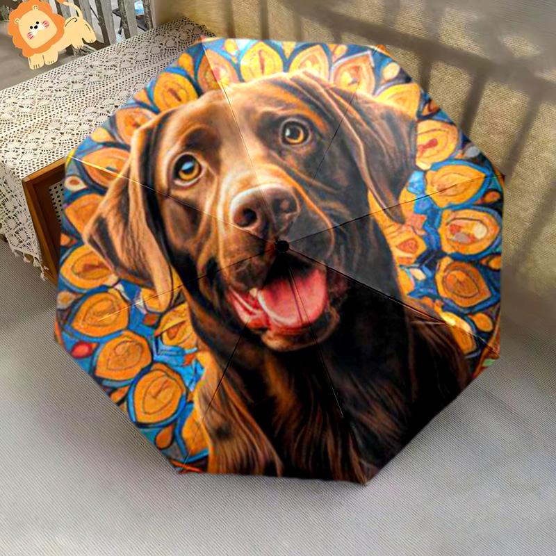 1pc Cute dog pattern Umbrella Portable Folding Umbrella Iron Frame Hole Bone Structure Outdoor Home Umbrella