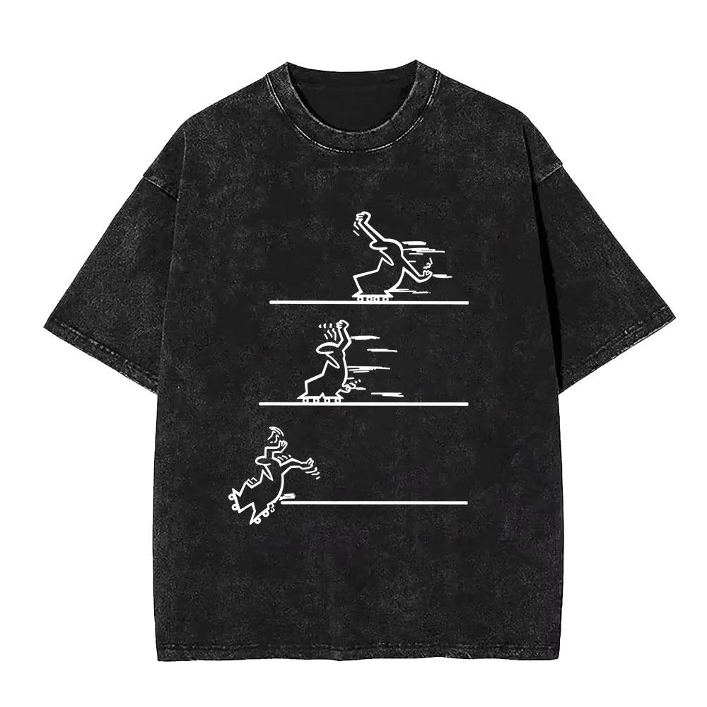 Washed Vintage Osvaldo Cavandoli La Linea Funny Graphic Tshirts Men Women Clothing Anime Oversized Short Sleeve Tops T Shirts