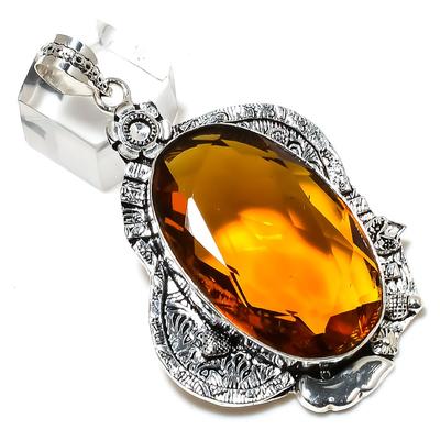 Natural Honey Topaz Gemstone Handmade 925 Sterling Silver Pendant 2.68" Q8a51