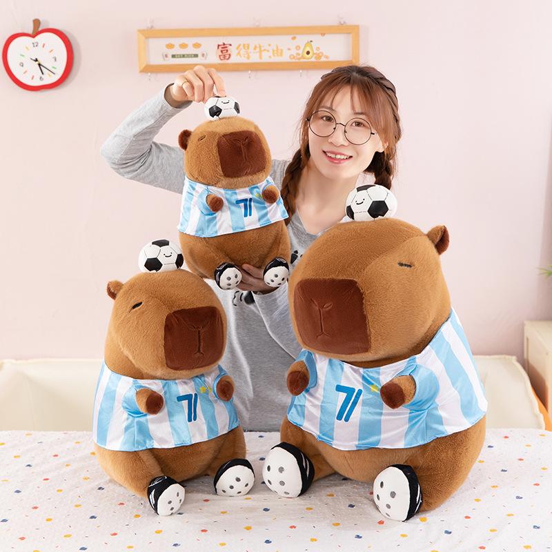 Football Player Capybara Kapibara Plush Toy Cute Rag Doll Throw Pillow Doll