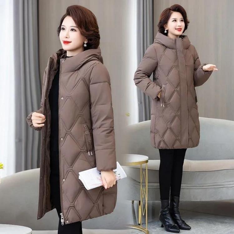 Warme dicke Winter-Daunenjacke für Damen Lockere lange Parkas mit Kapuze Schneebekleidung Übermantel Lässiger Wintermantel