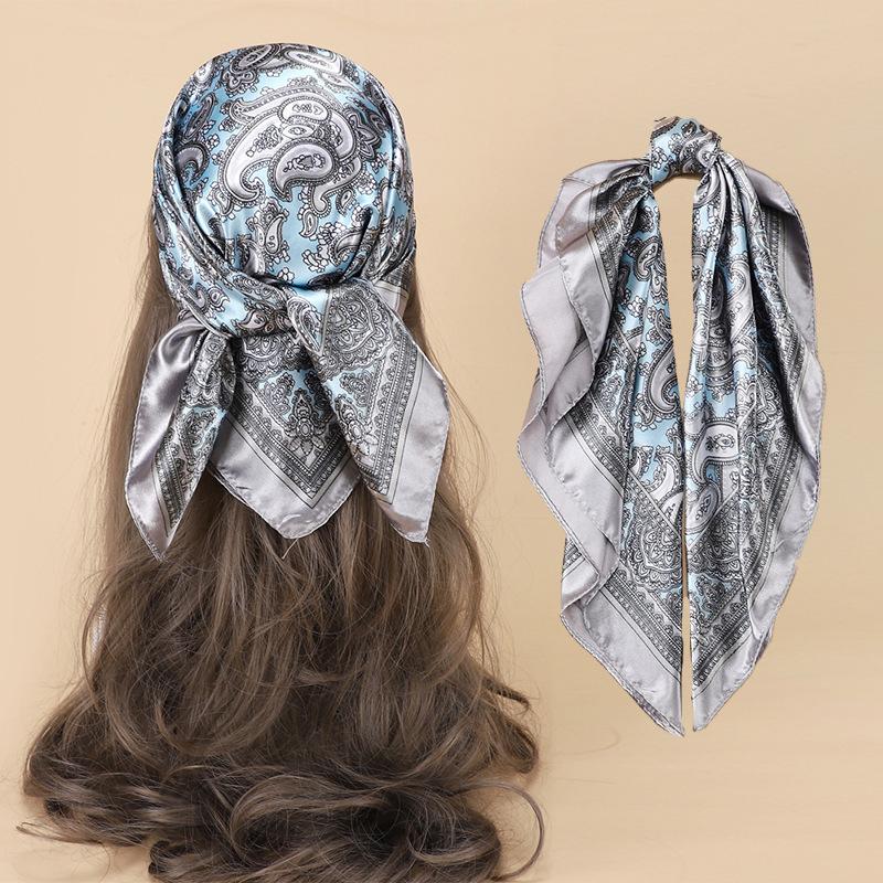 Imitation Silk Scarf Women's Headscarf, 61CM Small Size Square Scarf, Patterned Neck Scarf, Shawl, European and American Women's Scarf Wholesale