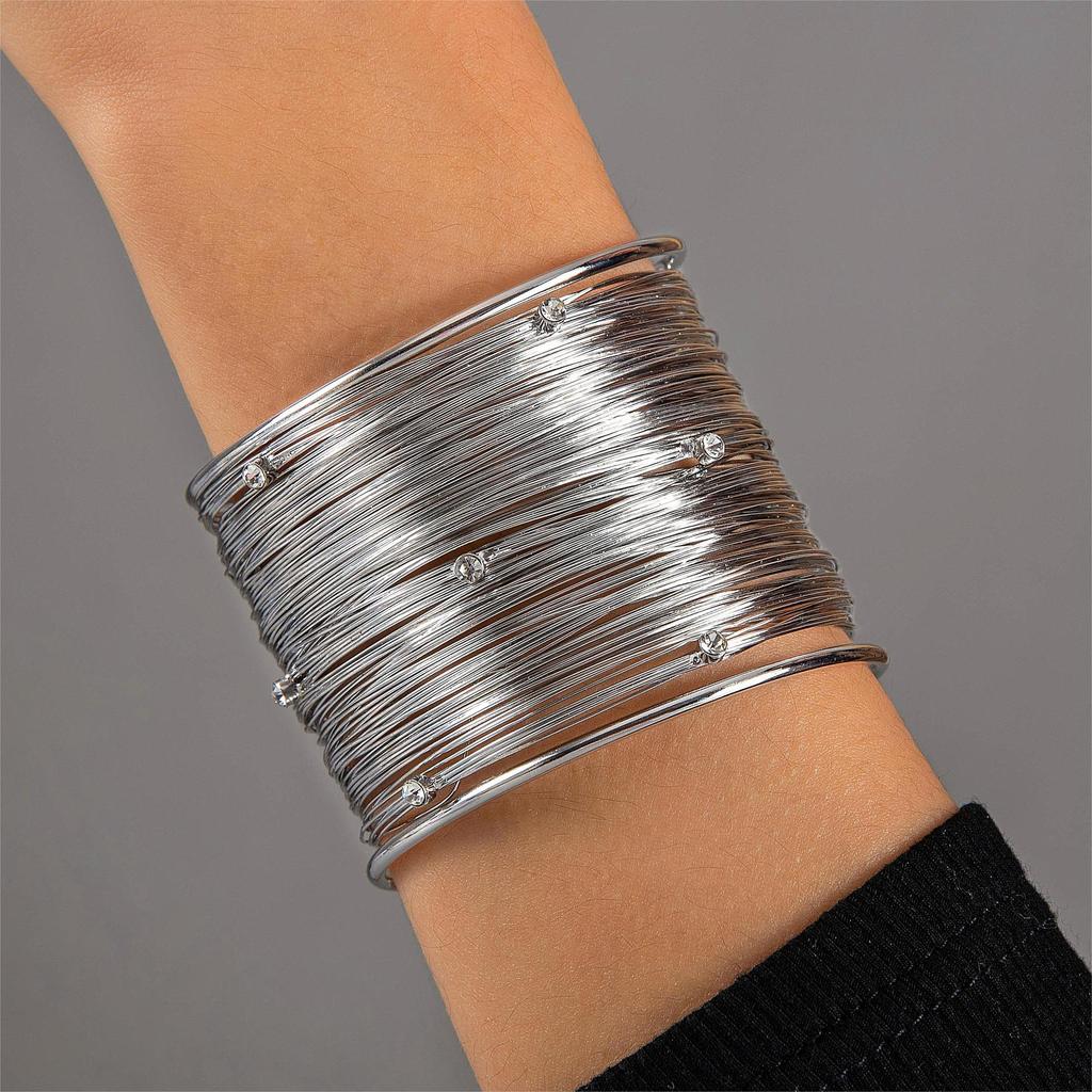 New Street Punk Party Jewelry Multi-layer Hollow Steel Silk C-shaped Open Bracelet Wholesale