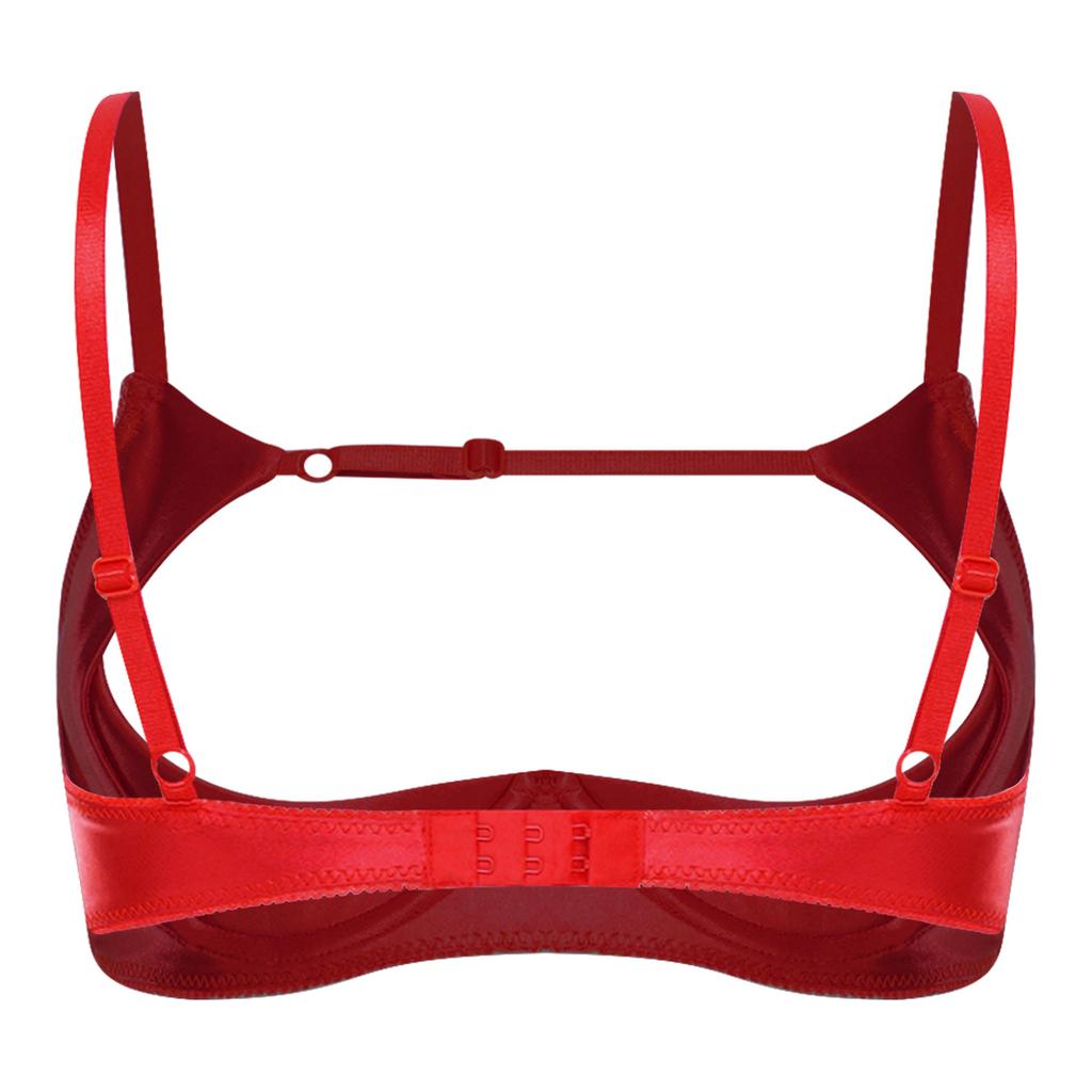 1/4 Cup Push-up Underwire Shelf Bra Satin Hollow Out Adjustable Straps Balconette Bralette for Women Lingerie Sleepwear
