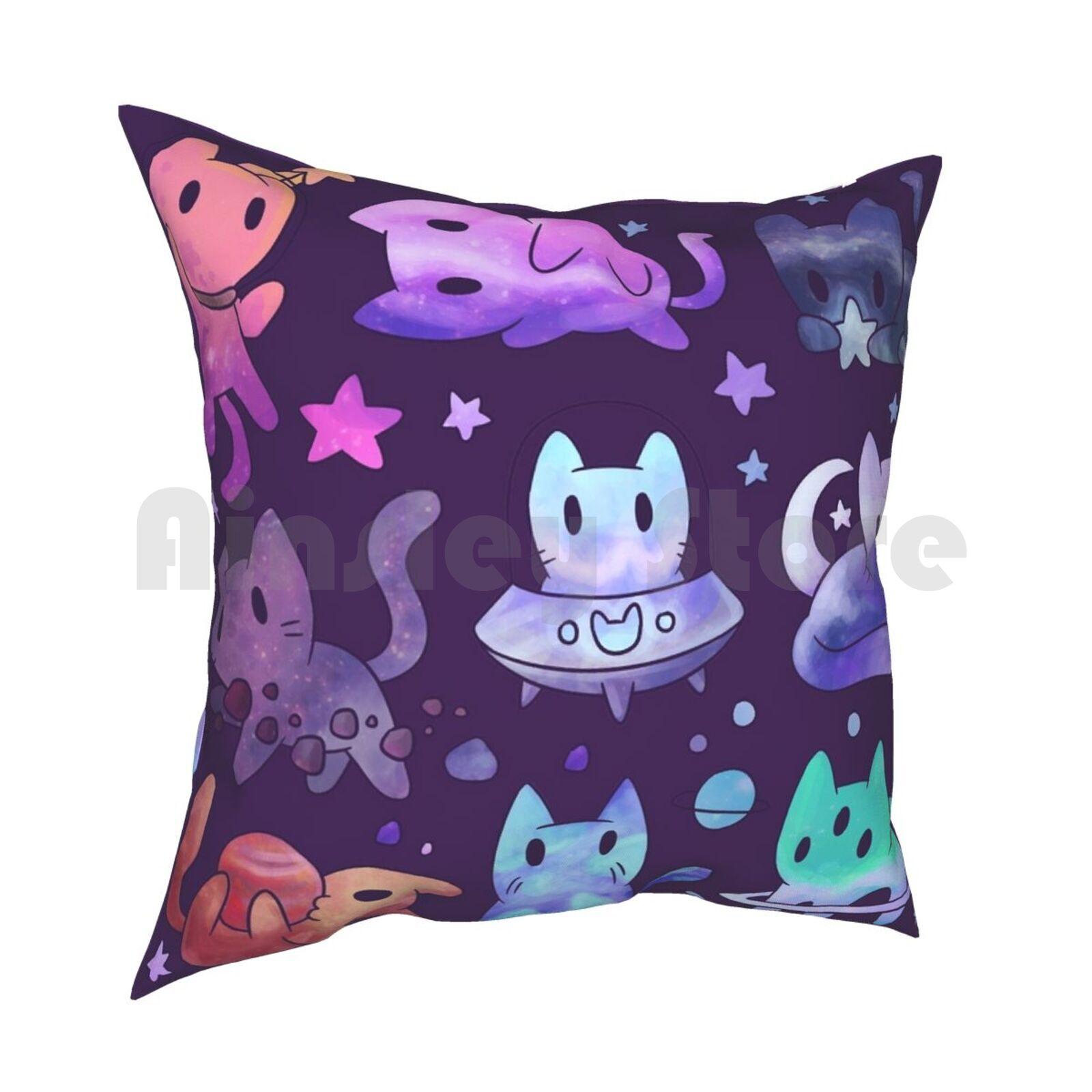 Space Cats Pillow Case Printed Home Soft DIY Pillow Cover Space Galaxy Cat Cats Kitten Kitty Rainbow Cute Stars Pattern 30x30cm 12x12in