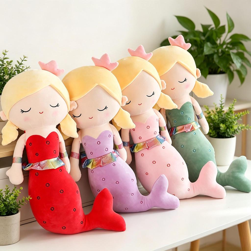 40-80Cm Kawaii Cartoon Mermaid Plush Toy Soft Fish Throw Pillow Stuffed Doll Lovely Decor Cushion Kids Boys Girls Birthday Gift