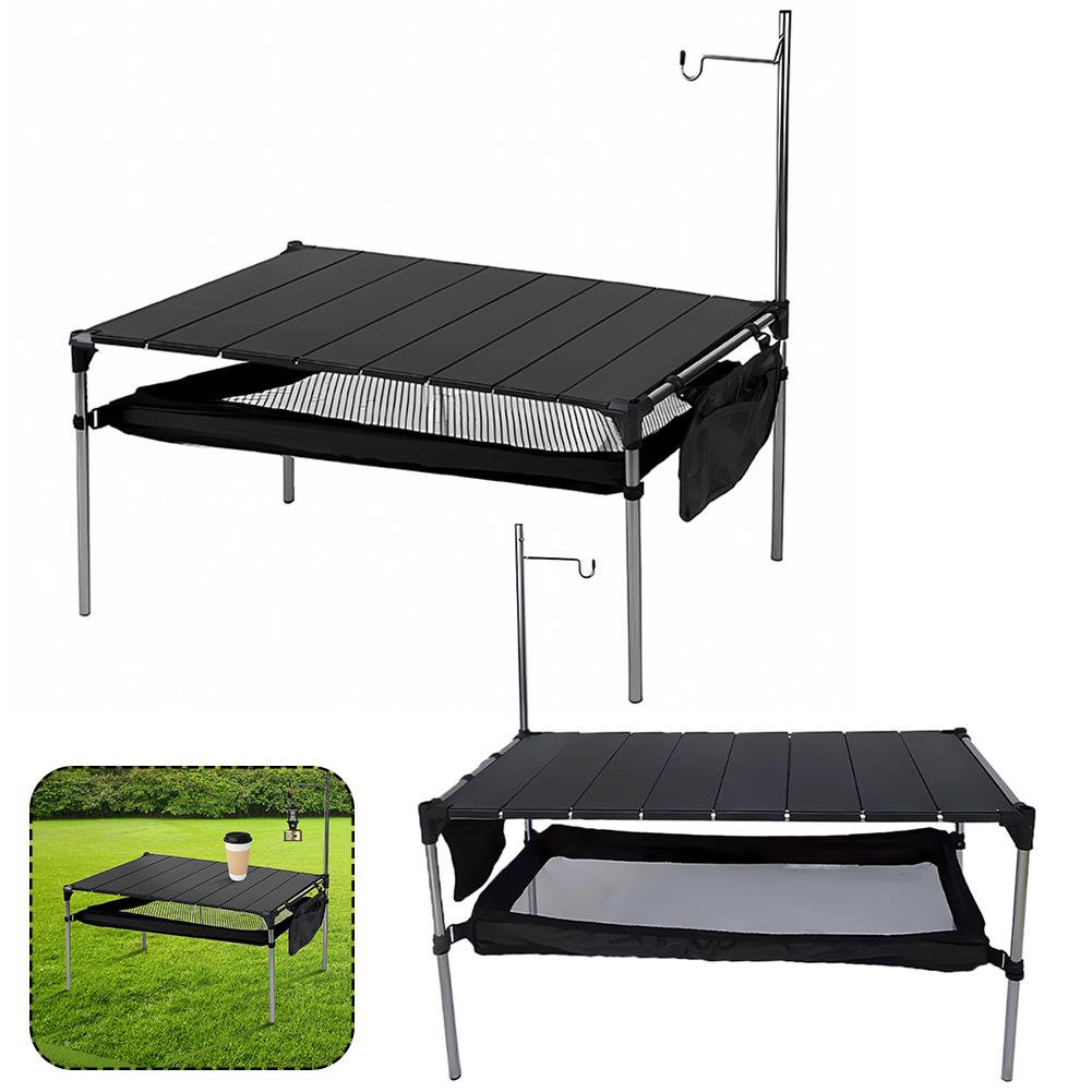 Camping Aluminum Alloy Table Outdoor Compact Folding Table with Light Pole Collapsible Picnic Table for Backyards Party Hiking